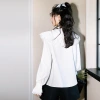 The new long-sleeved white shirt for women in the autumn of 2023, with lace trim and a doll-neck design, is a stylish shirt for women details Picture